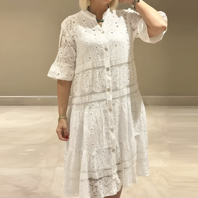 Vestido Lavinia - Renda com Decote em V de Manga Curta (O Vestido famoso do Verão)