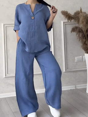 Conjunto Gaby | Linho Premium Manga Comprida + Calça Larga Verão 2025 (CONFORT V10)