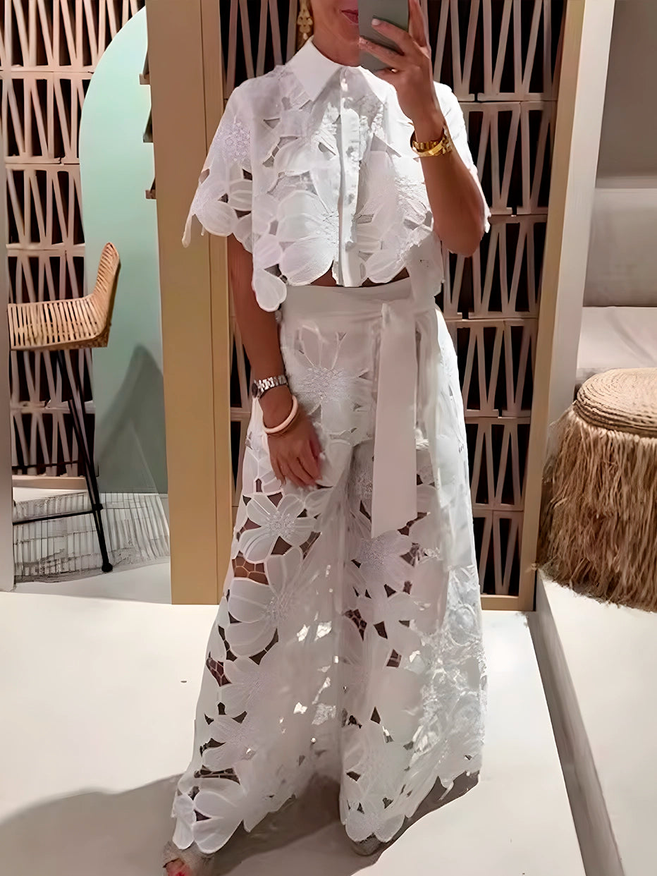 Conjunto Pluzi Calça + Camisa de Renda Leve e Soltinha (Verão 2025)